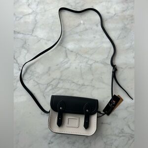 NWT The Cambridge Satchel Company Small Leather Crossbody Bag Black & White